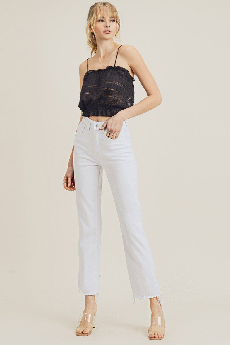 High Rise Raw Hem Strait leg Jeans