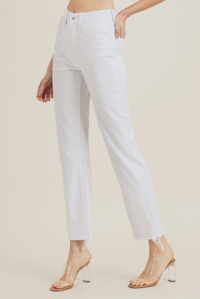 High Rise Raw Hem Strait leg Jeans