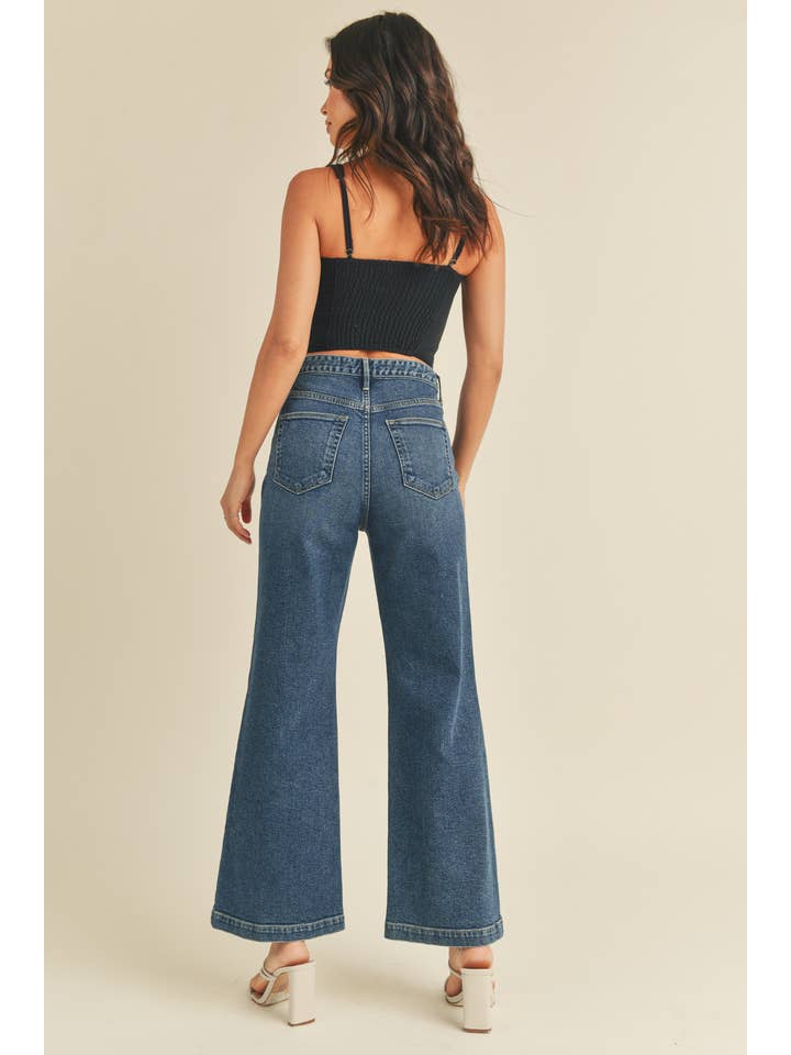 High Rise Patch Pocket Wide Leg - Dark Denim