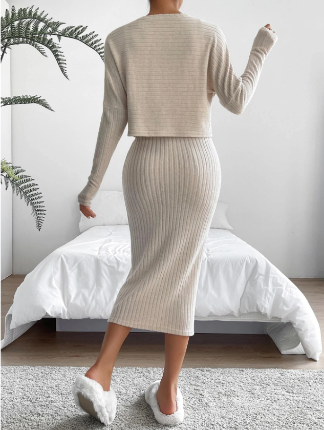 Monica Two Piece Midi Dress - Cream