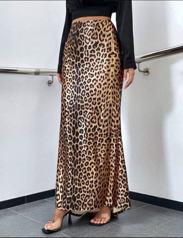 Leopard Print Mermaid Hem Skirt - Maxi