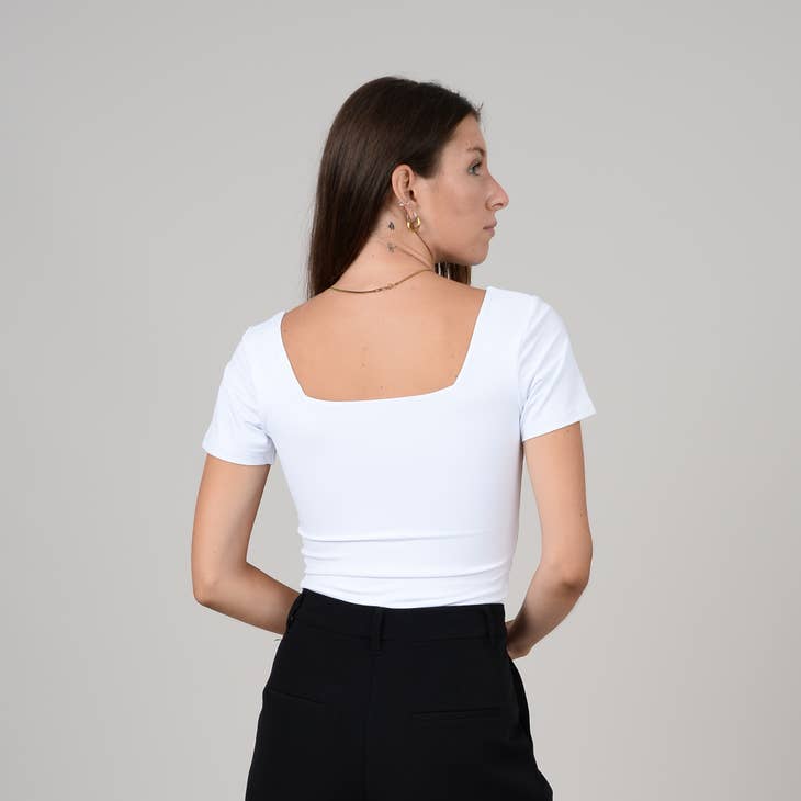 Bodysuit neckline Stacy square - White