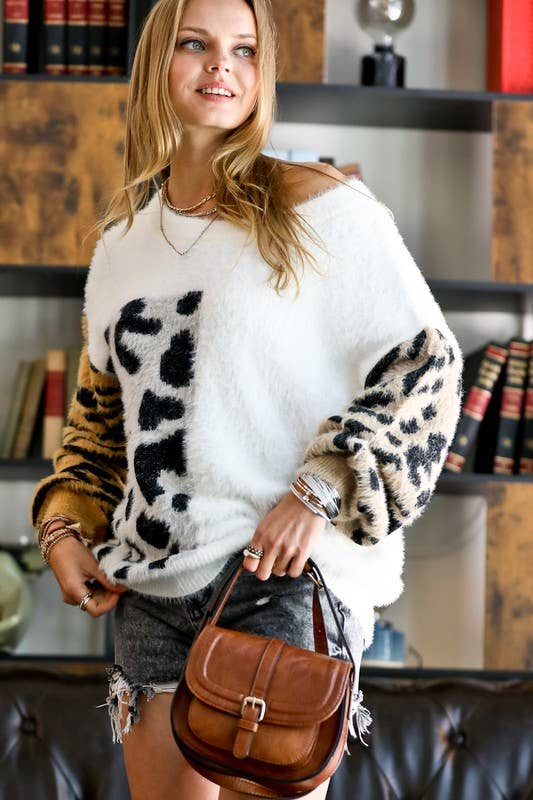 Zebra fuzzy sweater top