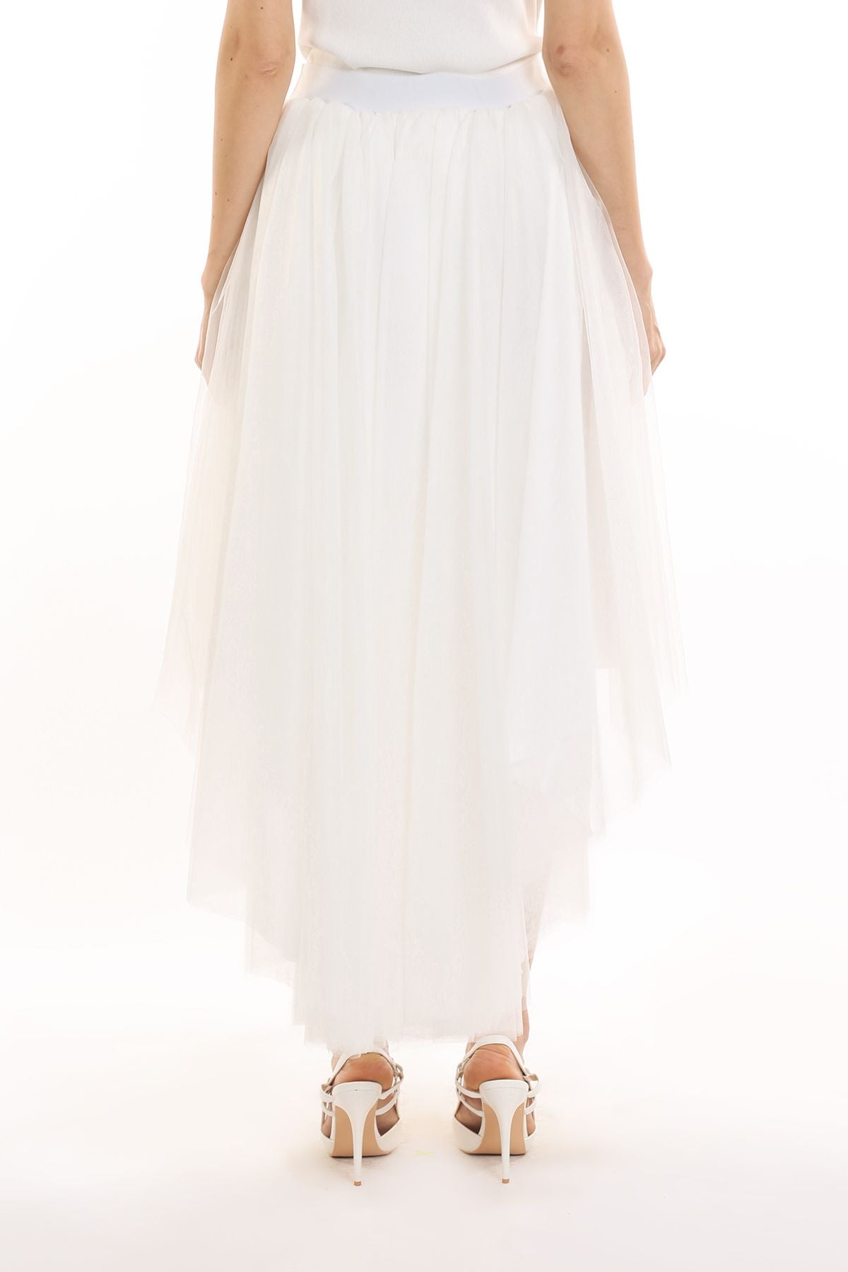 White Tulle High/Low Skirt