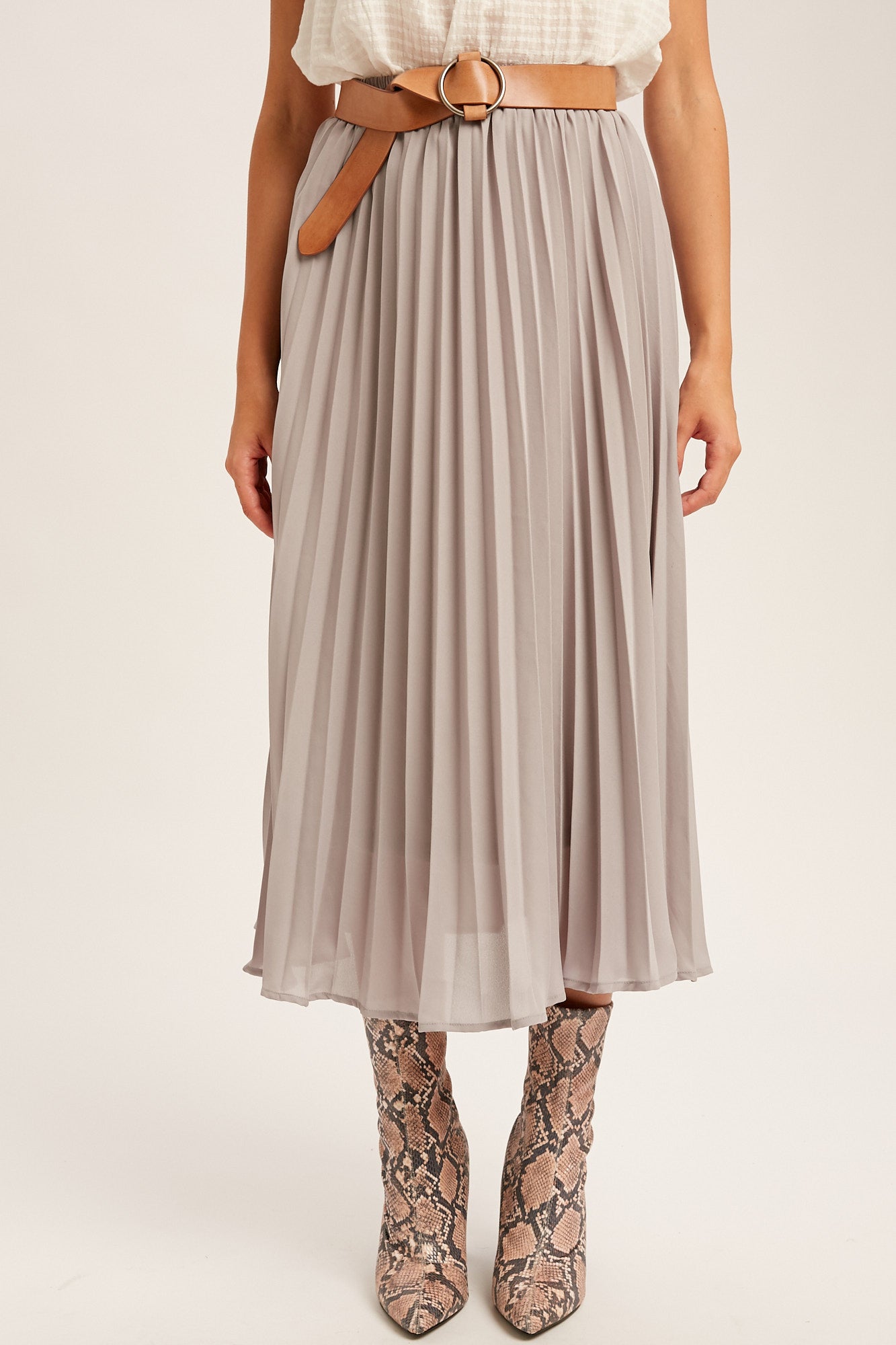 Pleated Chiffon Maxi Skirt in Grey