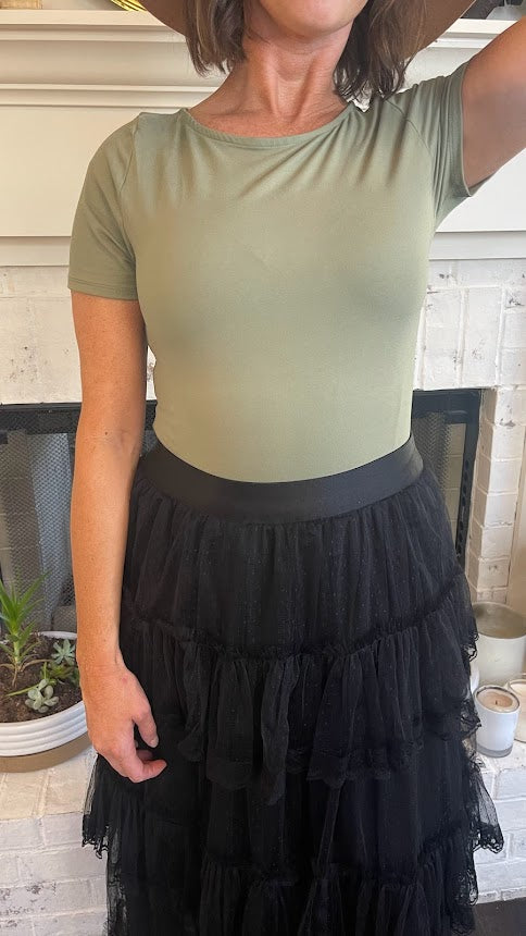Tulle Tierred maxi Skirt Black