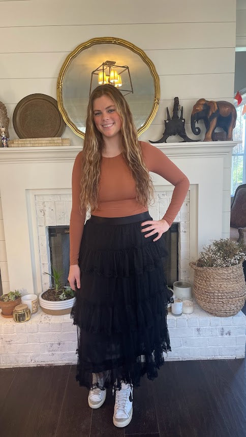 Tulle Tierred maxi Skirt Black
