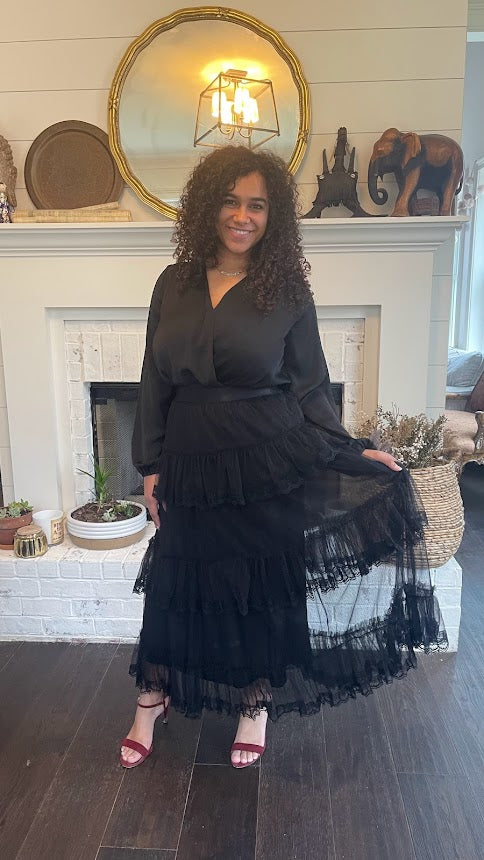 Tulle Tierred maxi Skirt Black