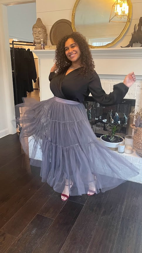 Dahiny Gray Tulle Skirt