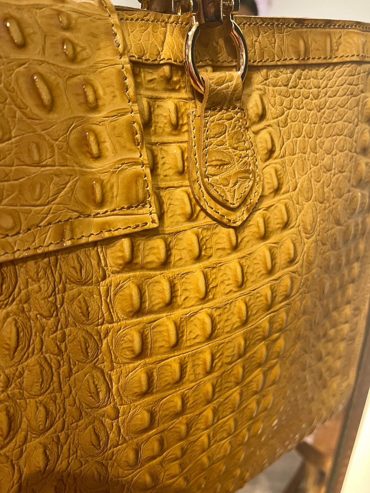 Leather Italian XL Tote Croco-Mustard