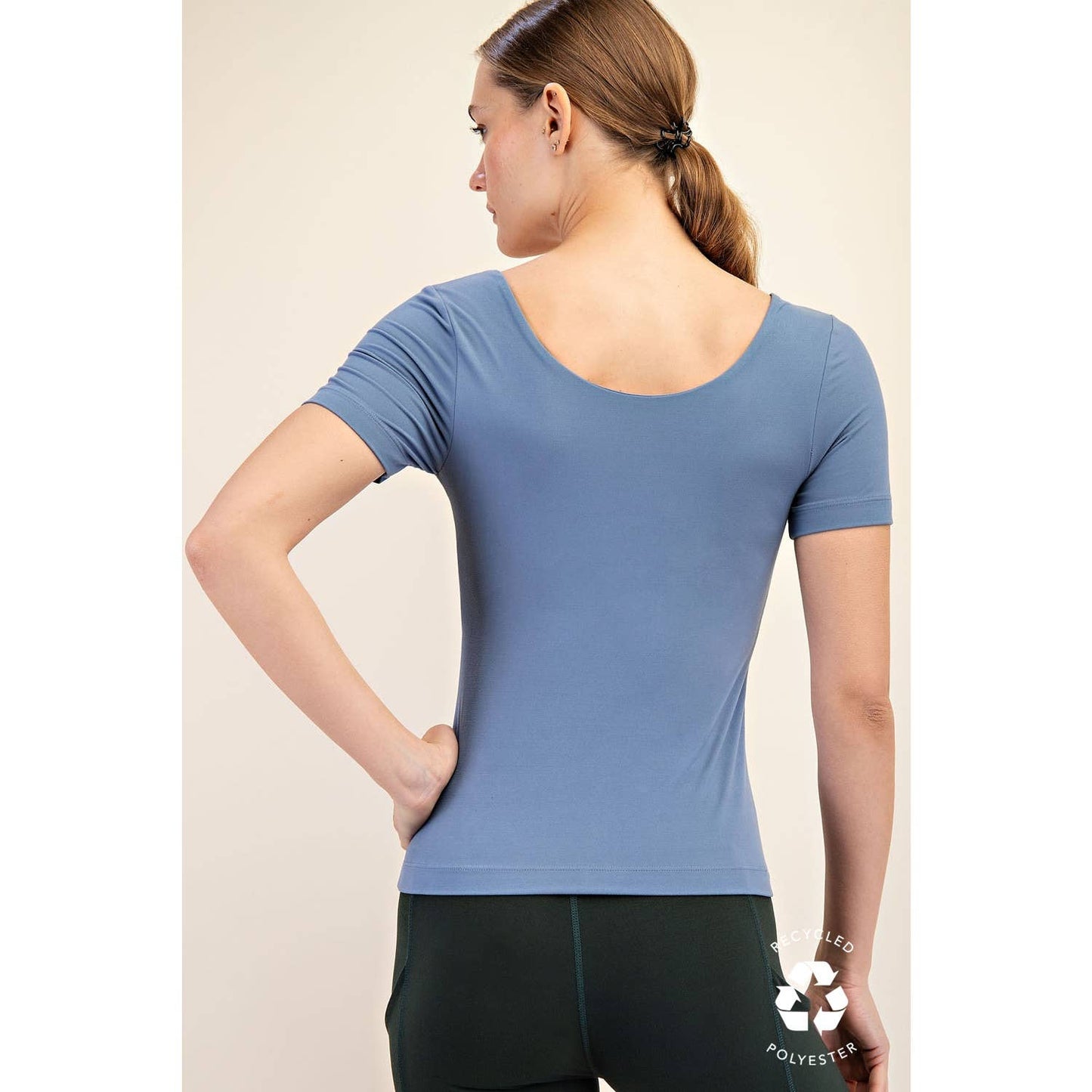 RECYCLED BUTTER ROUND NECK SHORT SLEEVE TOP