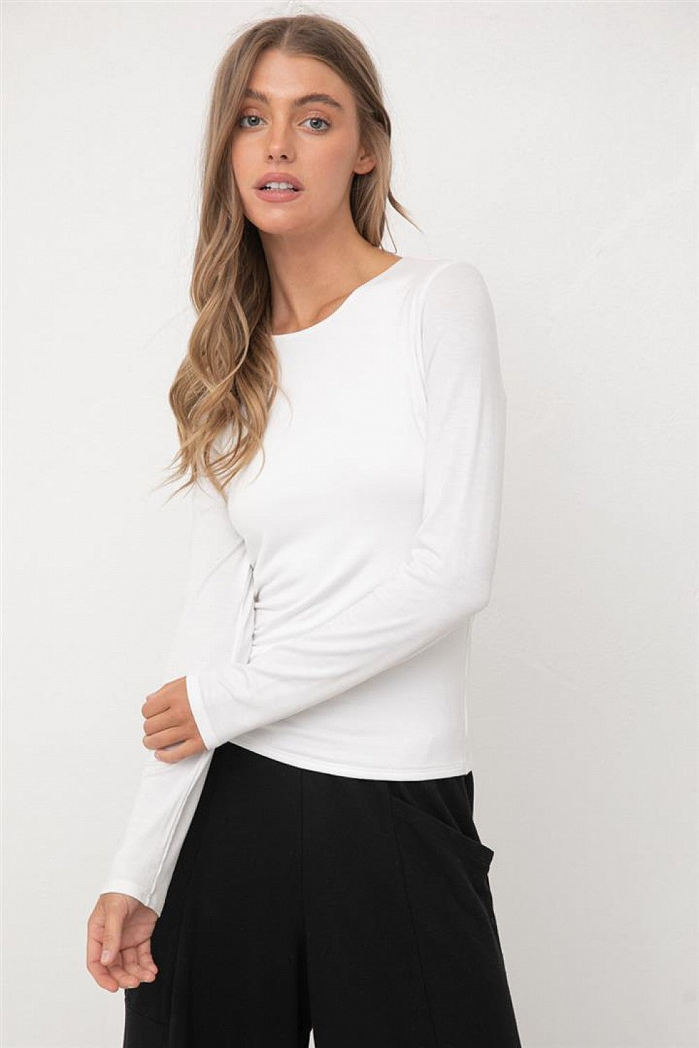 Ivory Double Layered Crew Neck Top Long Sleeve