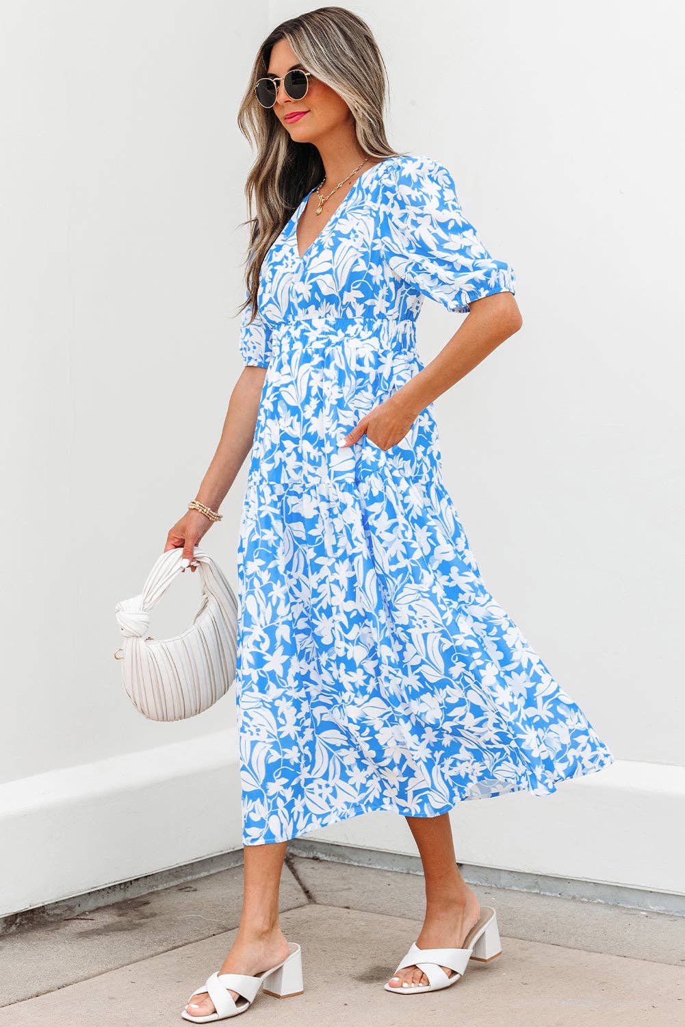 Shannon Floral Blue Midi Dress