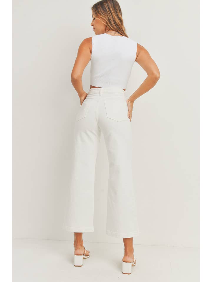 High Rise Patch Pocket Wide Leg- Off White