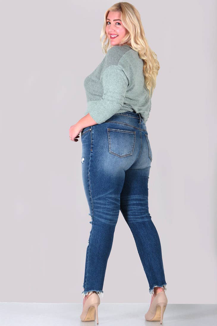 Plus size relaxed skinny ripped