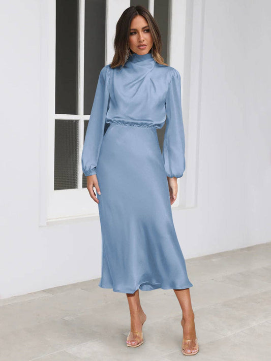 The Veronica Satin Blue Midi Dress