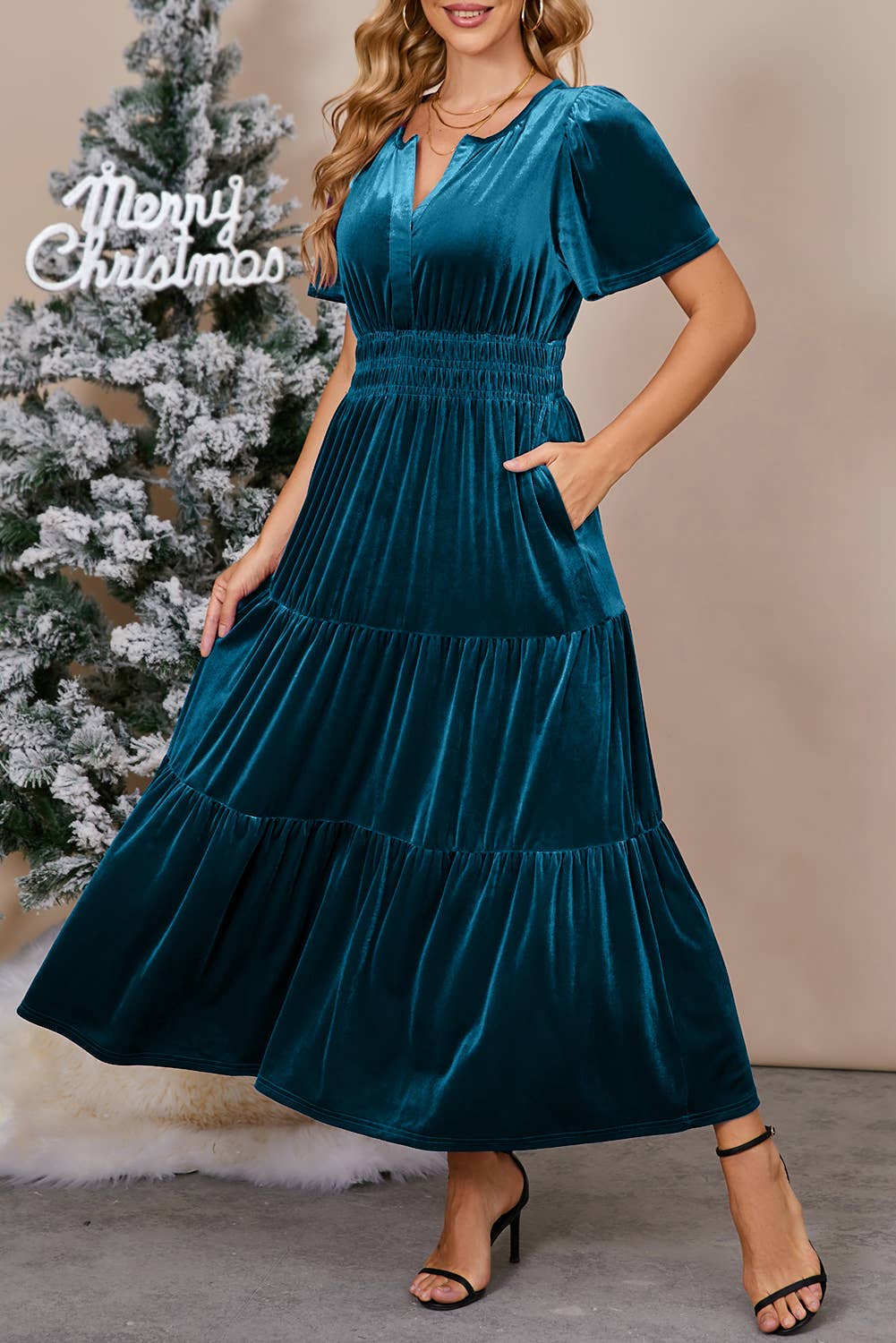 Julia Velvet Maxi Dress - Vintage Blue