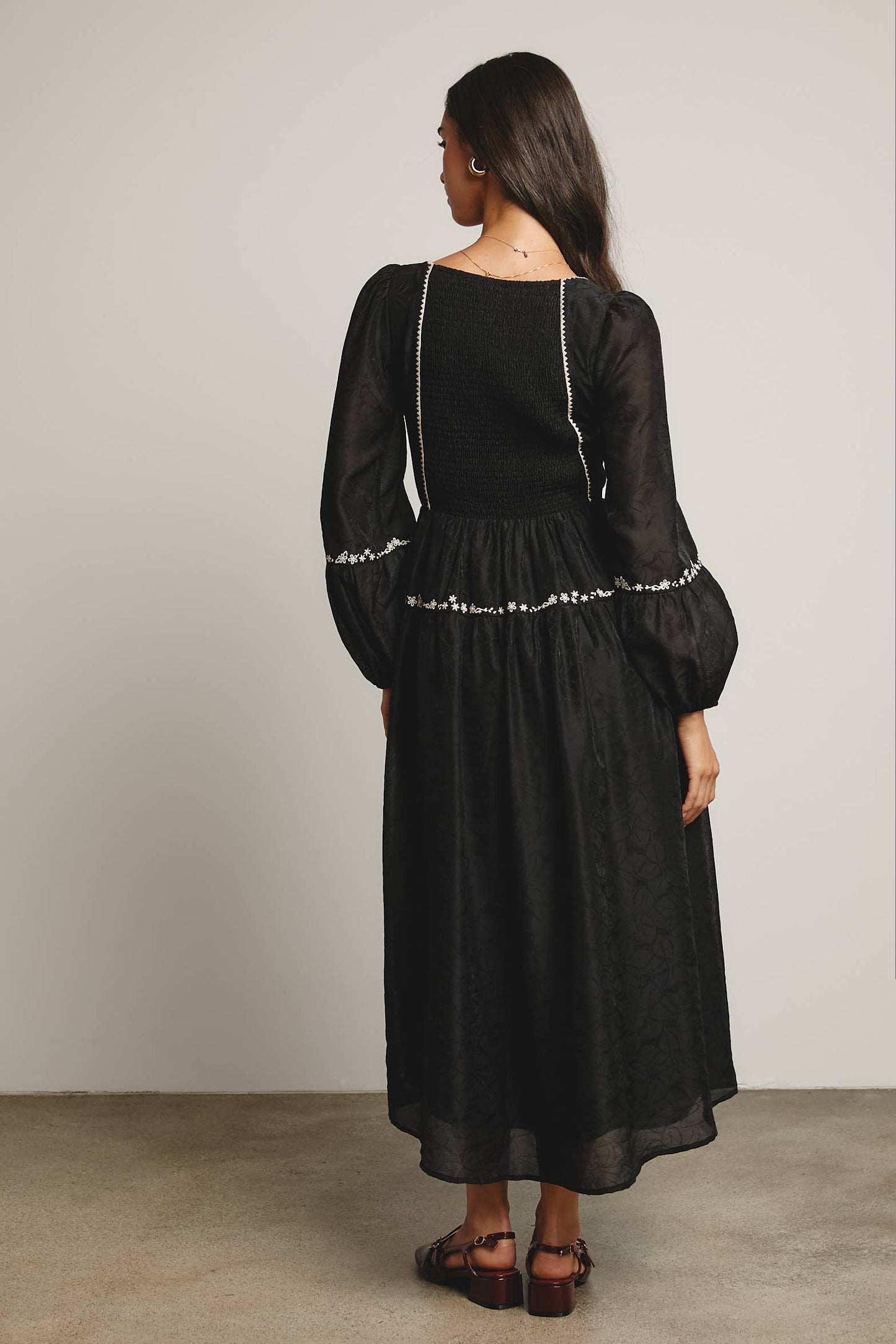 Floral Jacquard Corset Midi Dress - Black