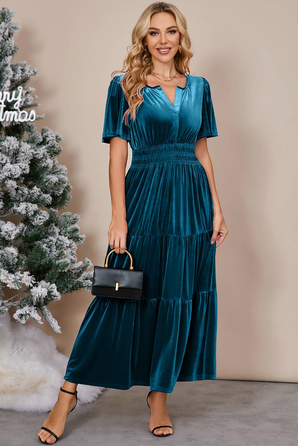 Julia Velvet Maxi Dress - Vintage Blue