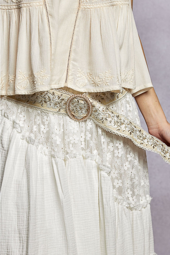 Belt Embroidered Pearl Cream- One Size