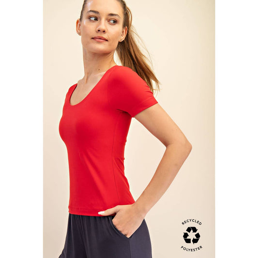 RECYCLED BUTTER ROUND NECK SHORT SLEEVE TOP