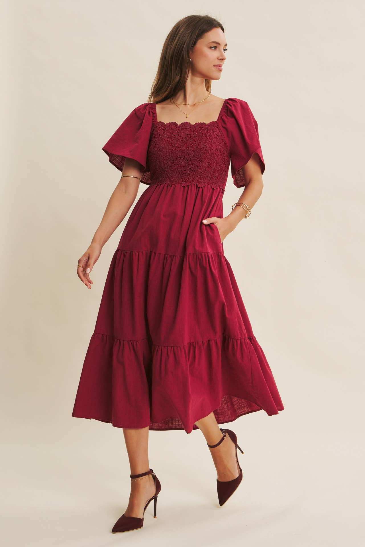 Adah Midi Dress - Berry