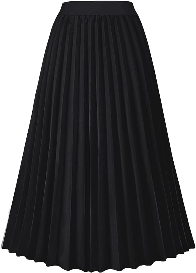 Pleated Chiffon Maxi Skirt Black