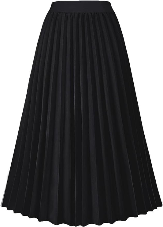 Pleated Chiffon Maxi Skirt Black