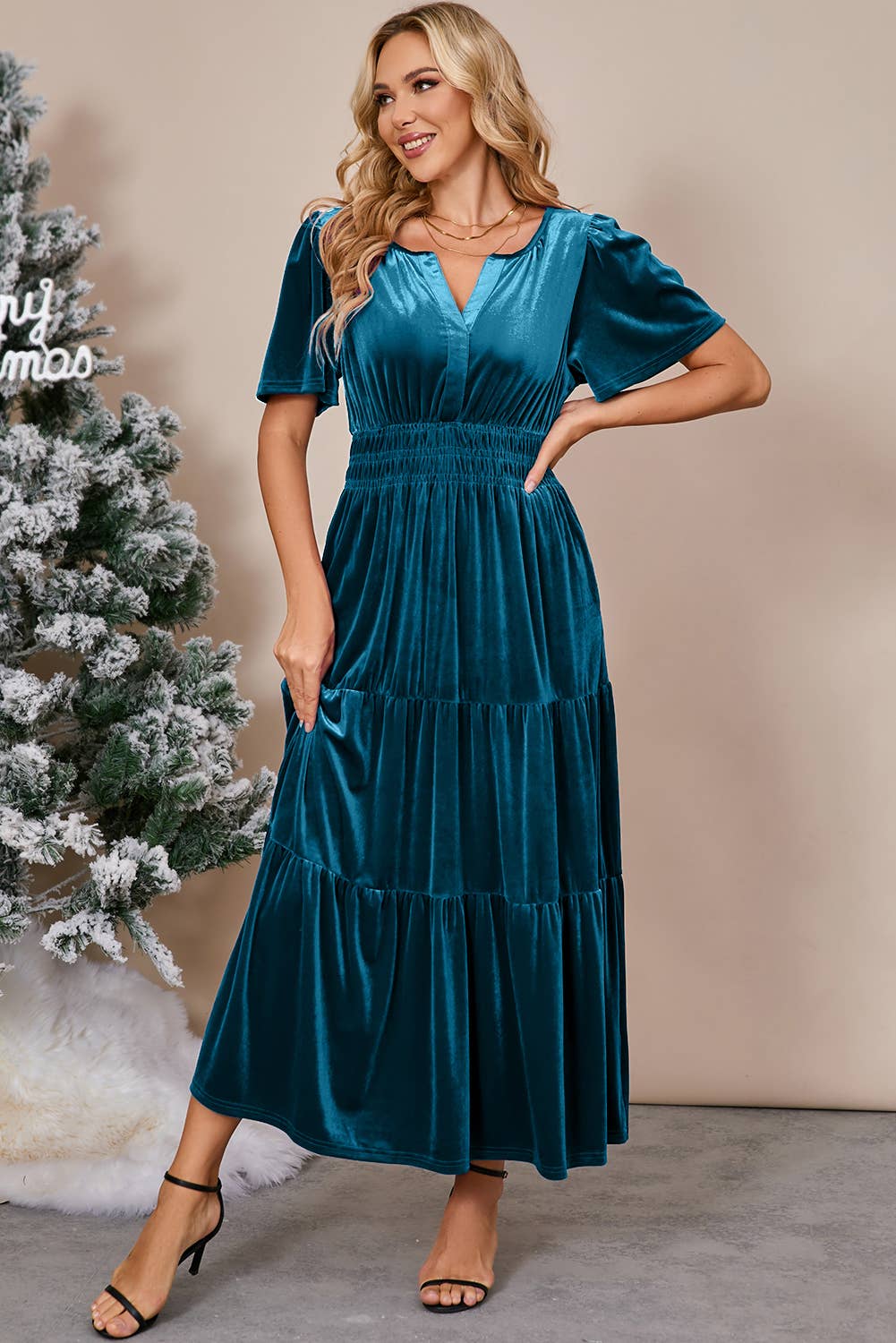 Julia Velvet Maxi Dress - Vintage Blue