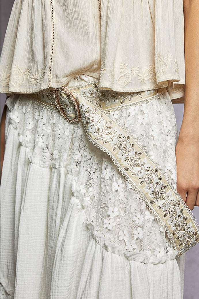 Belt Embroidered Pearl Cream- One Size