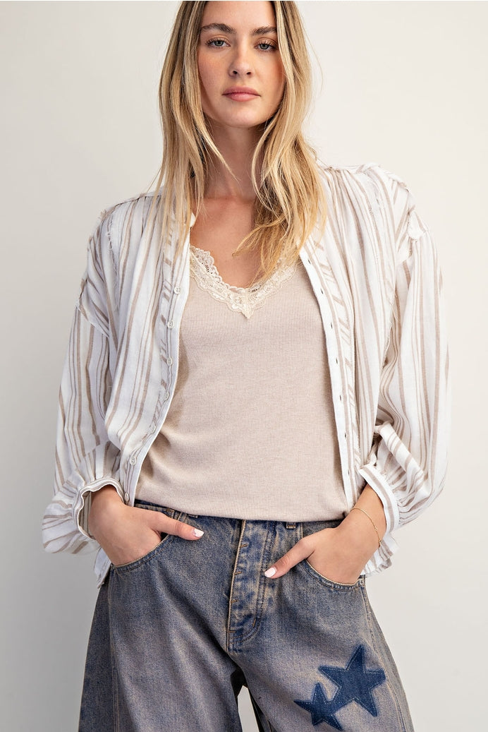Cotton Striped Long Sleeve Top