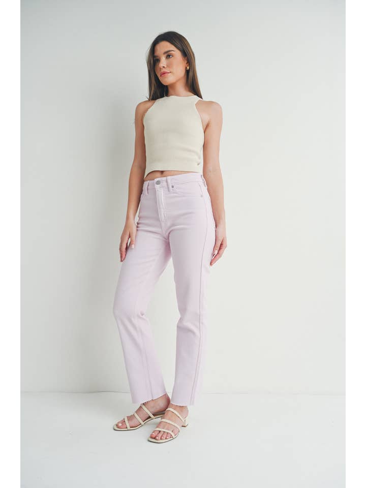 High Rise Cut off Cropped Strait Leg - Lavender