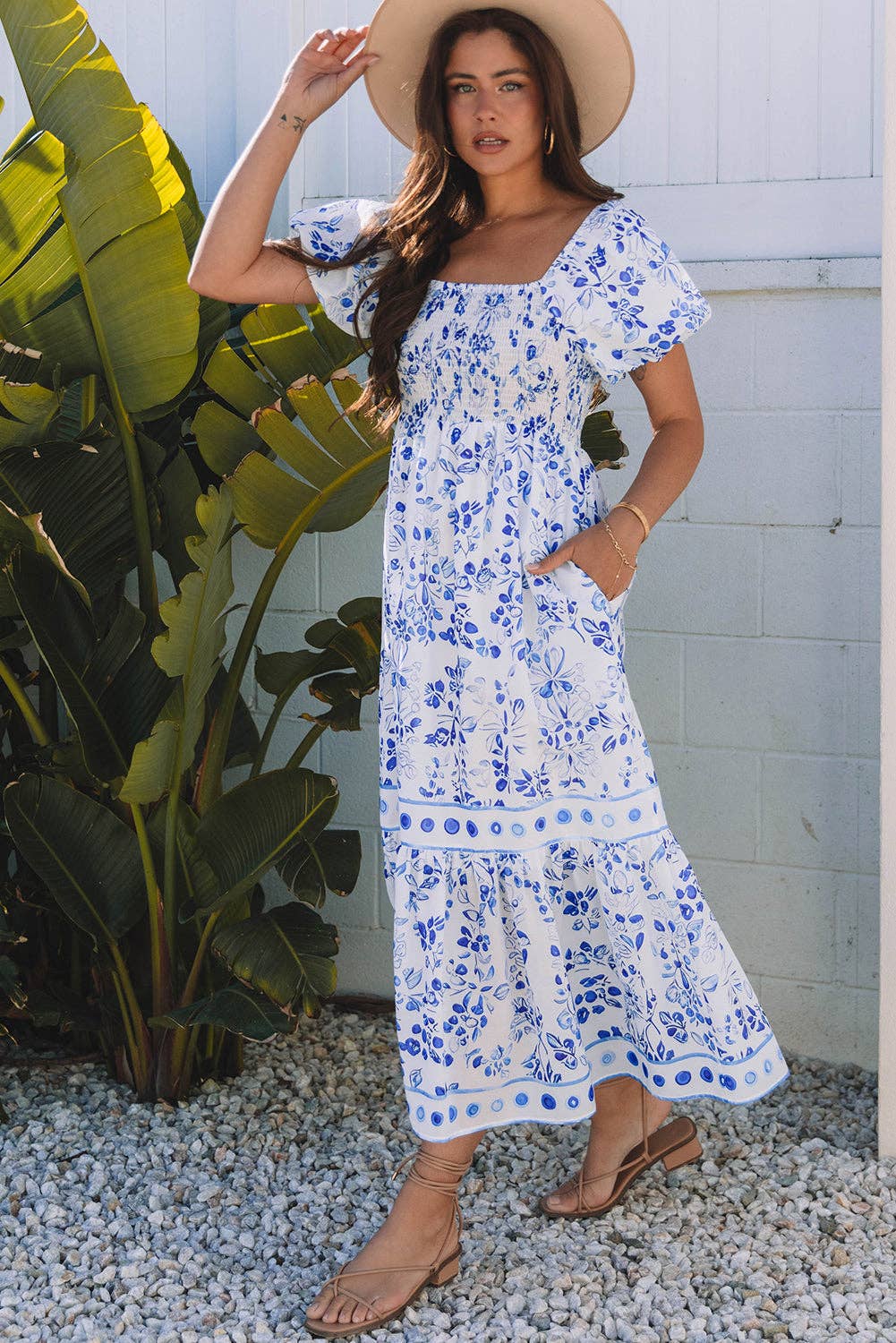 Lea Floral Blue/White Maxi Dress