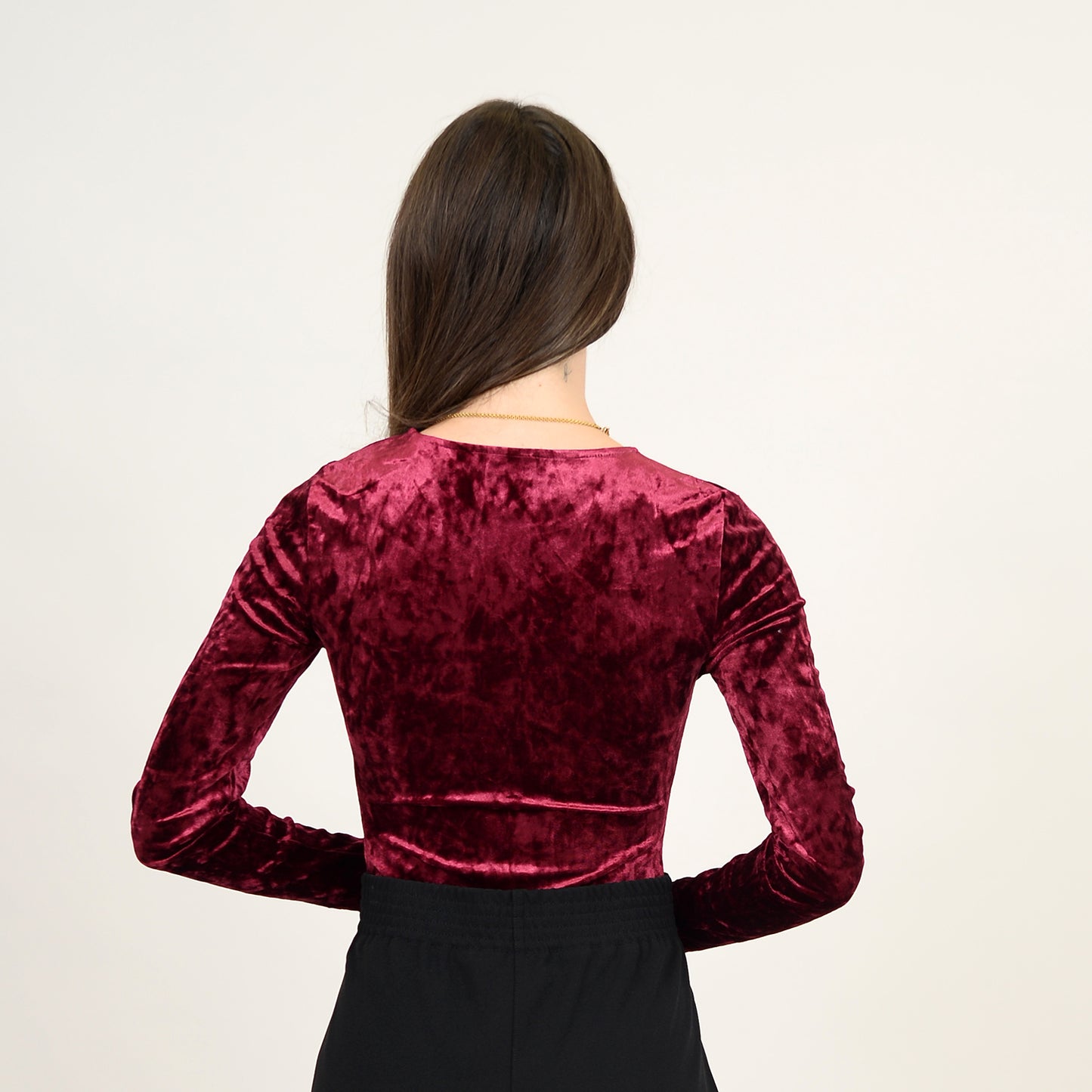 Bodysuit Crushed Velvet-High Crew Neck Burgundy