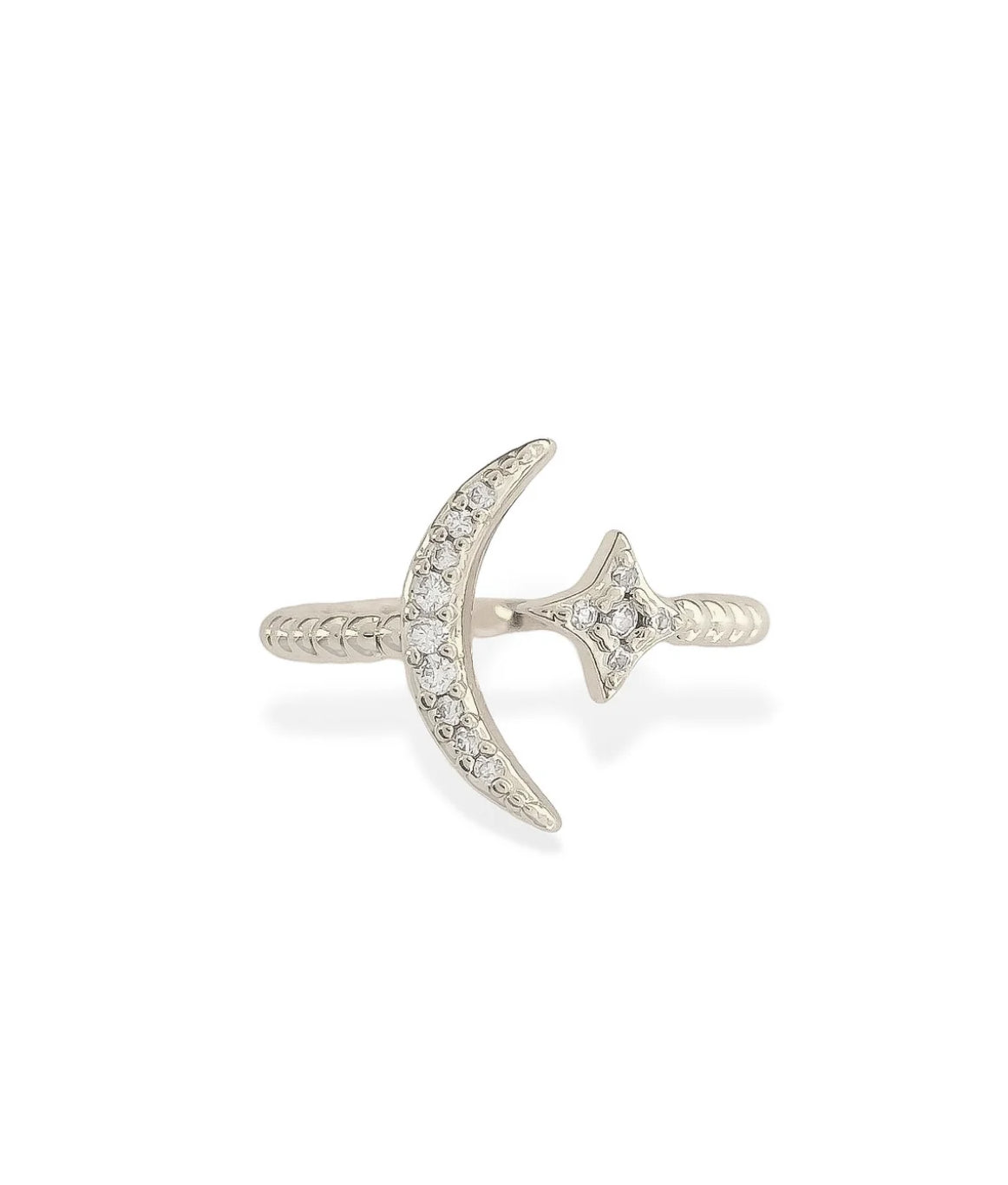 Moon and Star Ring- Silver