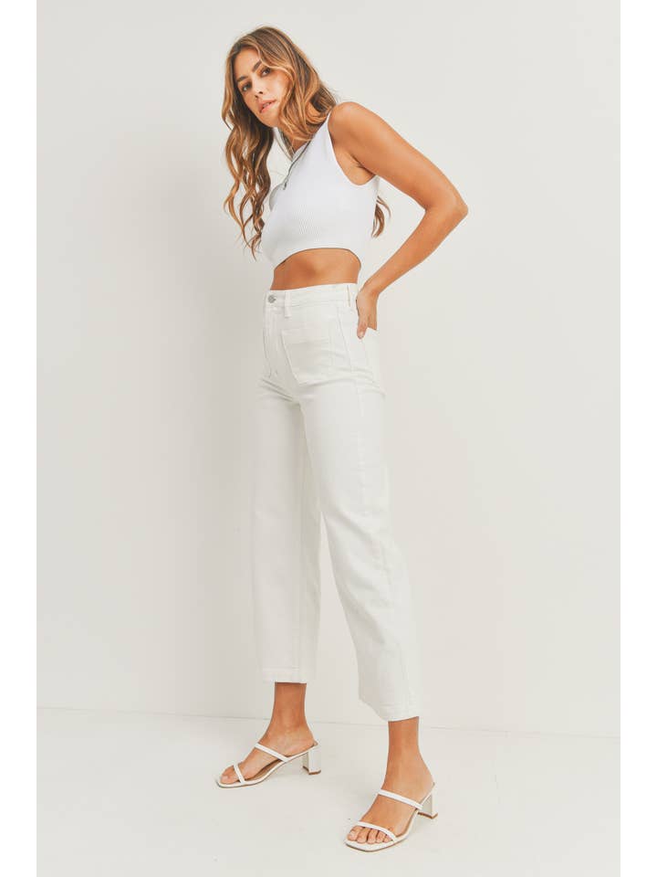 High Rise Patch Pocket Wide Leg- Off White