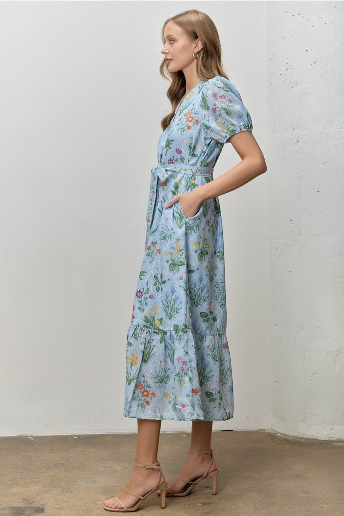 Lucia Floral Blue Midi Dress