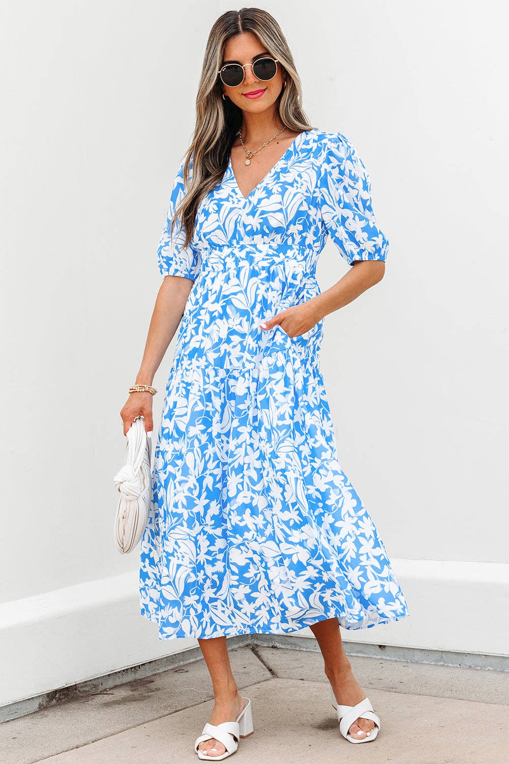 Shannon Floral Blue Midi Dress