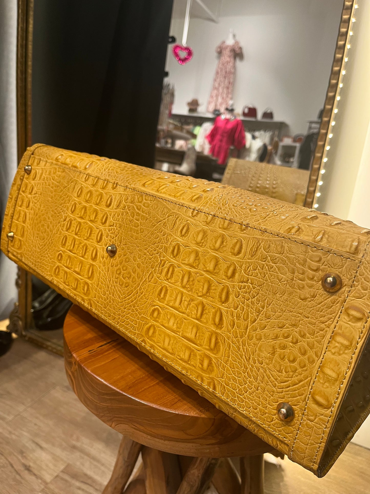 Leather Italian XL Tote Croco-Mustard