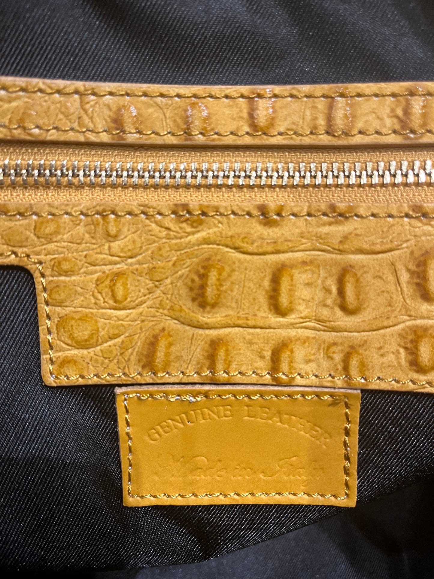 Leather Italian XL Tote Croco-Mustard