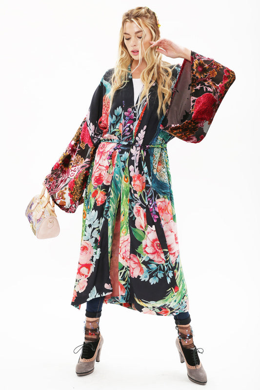 Night Peacock Kimono-Black