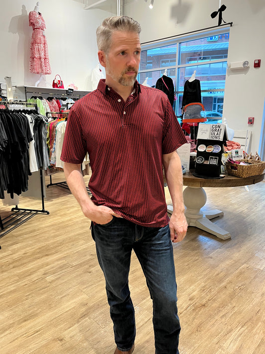 Men’s Beau Polo- Red Dinosaurs