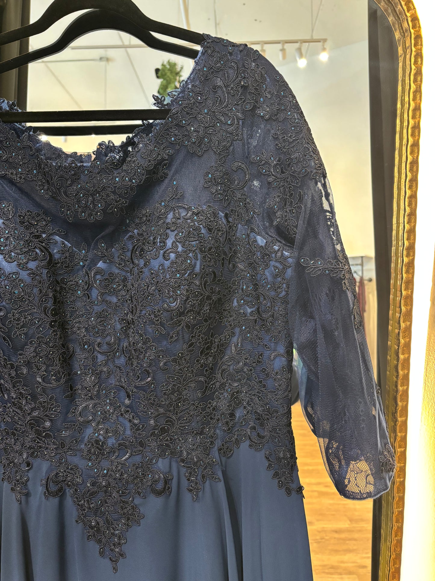 Adaline Formal Dress- Navy 3/4 Sleeve Length