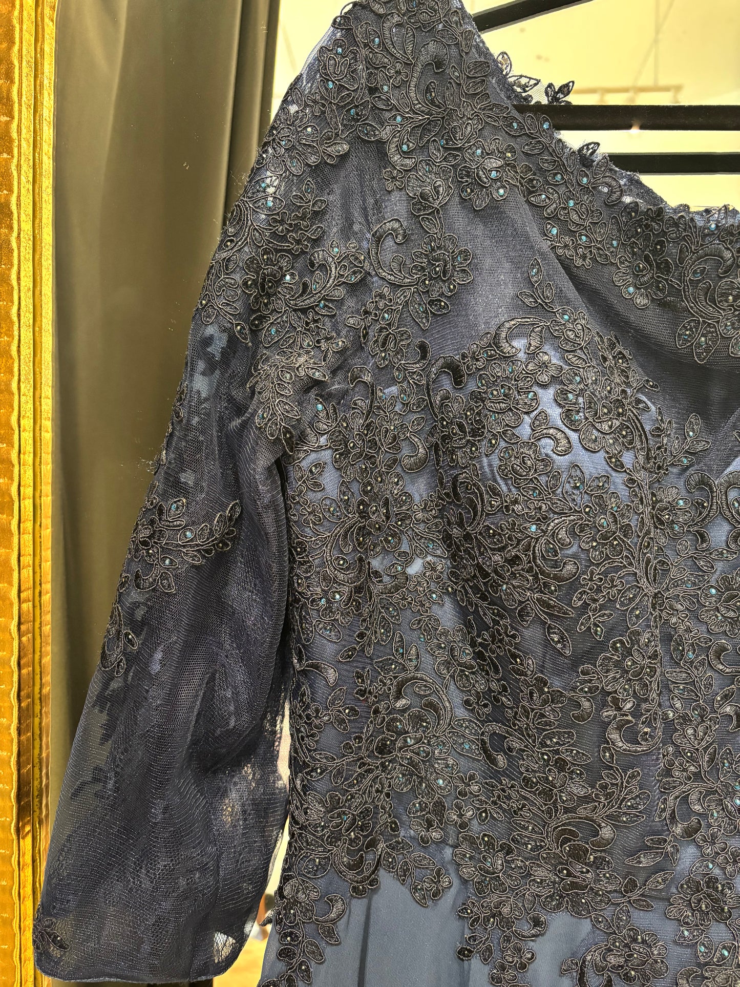 Adaline Formal Dress- Navy 3/4 Sleeve Length