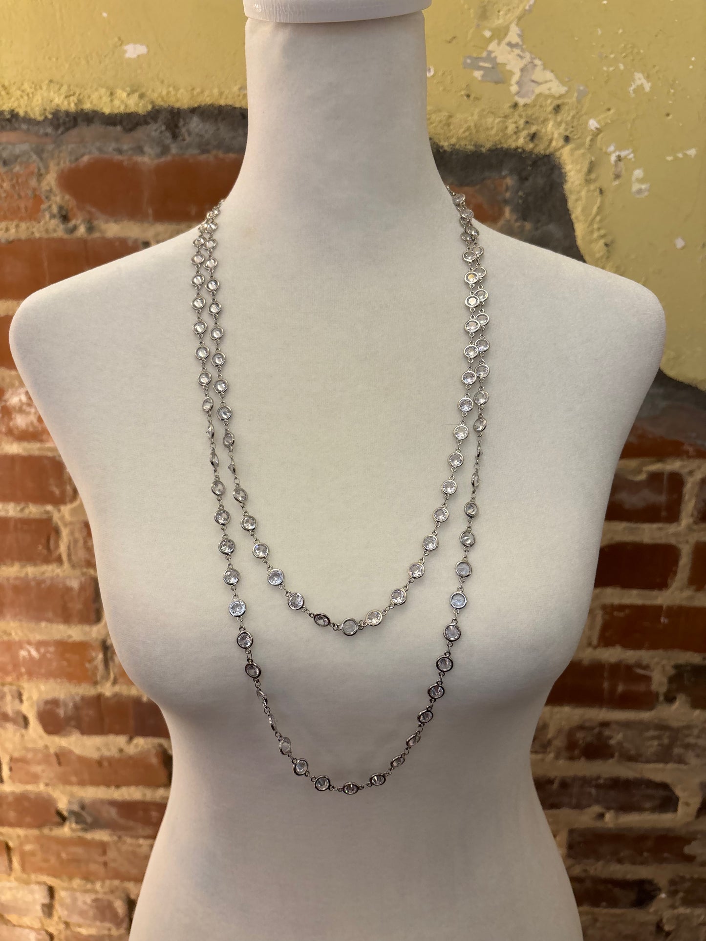 Double Layered Cubic Zirconia Necklace Silver