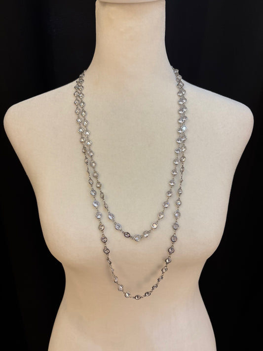 Double Layered Cubic Zirconia Necklace Silver