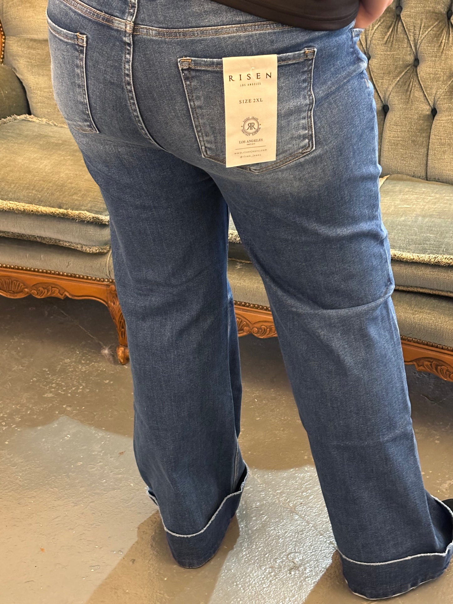Plus Risen High Rise Wide Cuff Jeans