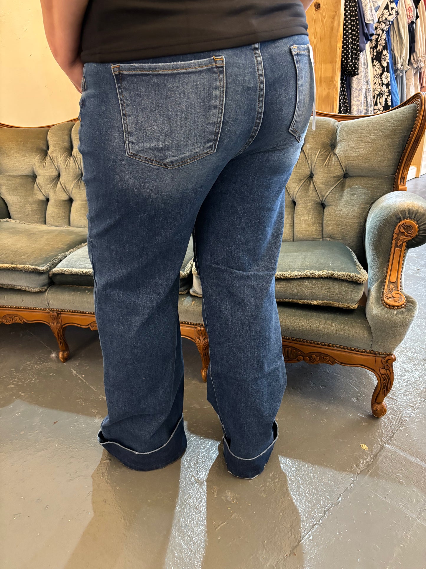 Plus Risen High Rise Wide Cuff Jeans
