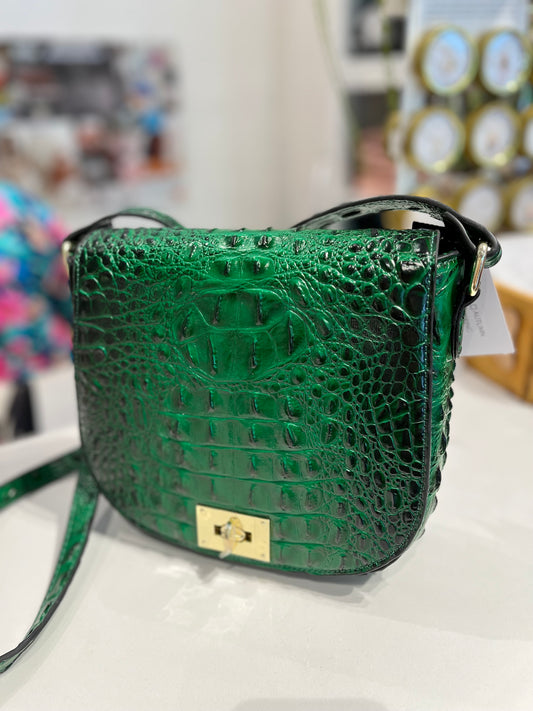 Green Crocodile Faux Flap Bag