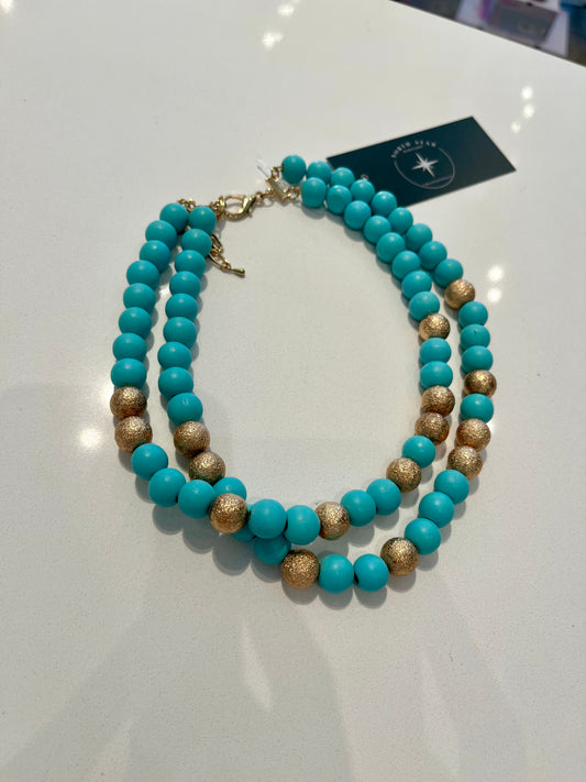 Double Layered Beaded Necklace - Blue